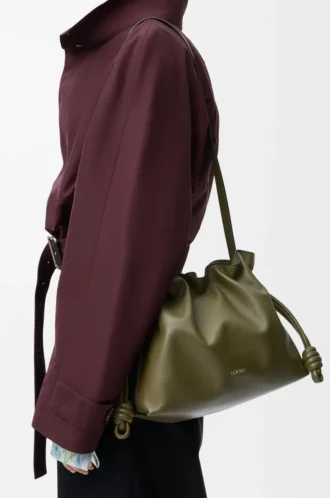 Pochette Flamenco media in pelle di vitello nappa Dark Khaki