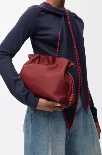 Pochette Flamenco media in pelle di vitello nappa rosso bruciato