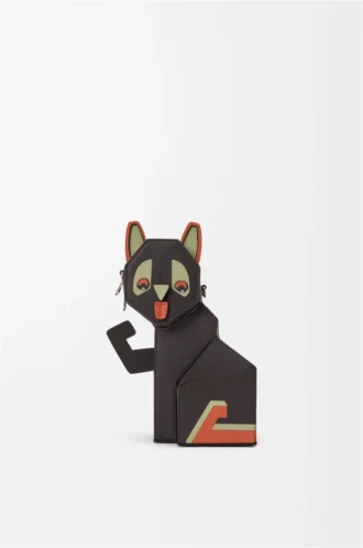 Pochette Futurist Cat in classica pelle di vitello Dark Taupe