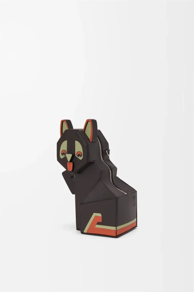 Pochette Futurist Cat in classica pelle di vitello Dark Taupe