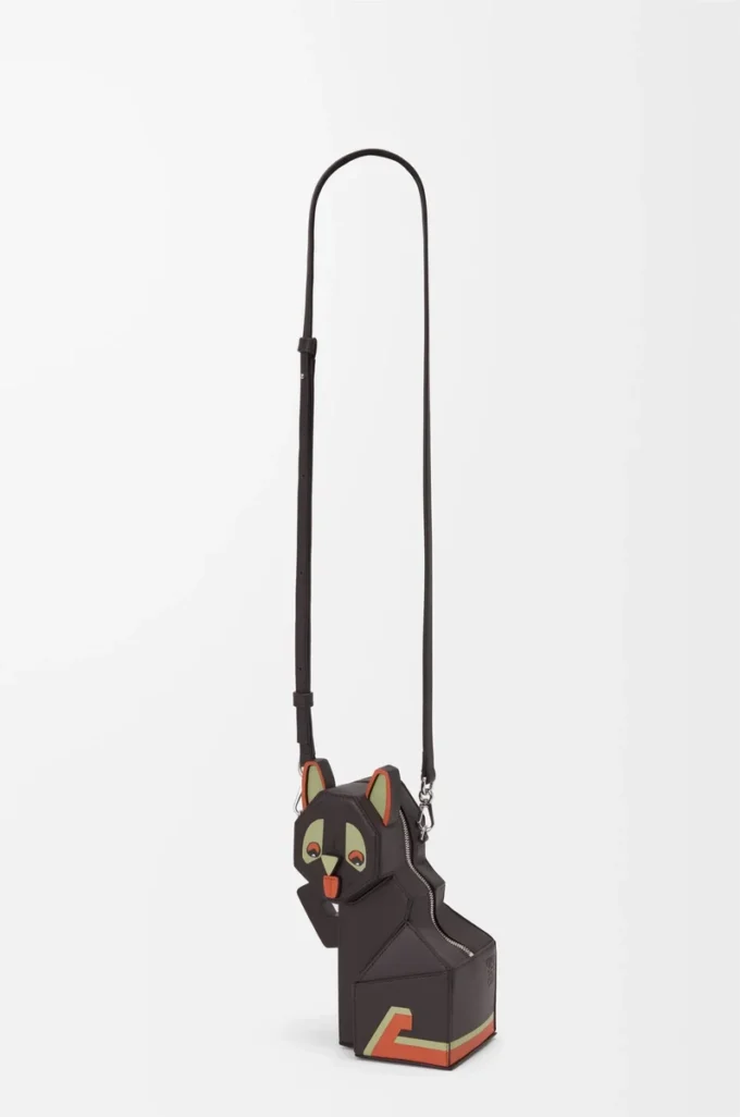 Pochette Futurist Cat in classica pelle di vitello Dark Taupe