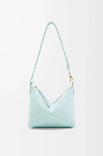 Pochette Puzzle Fold in pelle di vitello nappa lucida Blue Iceberg
