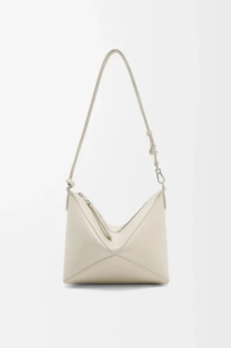 Pochette Puzzle Fold in pelle di vitello nappa lucida Sea Salt
