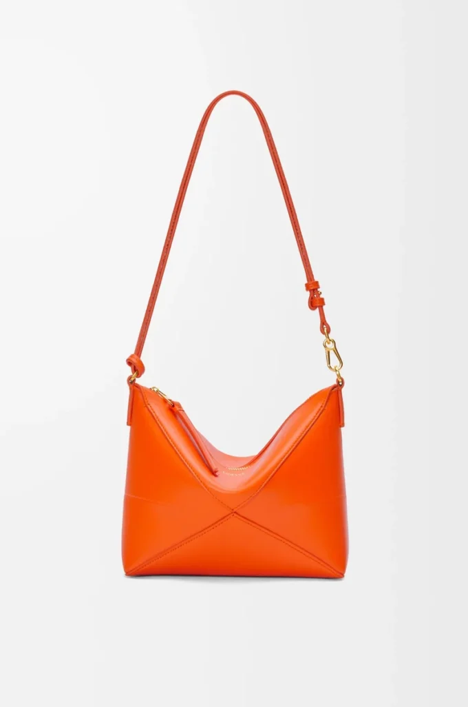 Pochette Puzzle Fold in pelle di vitello nappa lucida Vivid Orange Pochette Puzzle Fold in pelle di vitello nappa lucida Vivid Orange