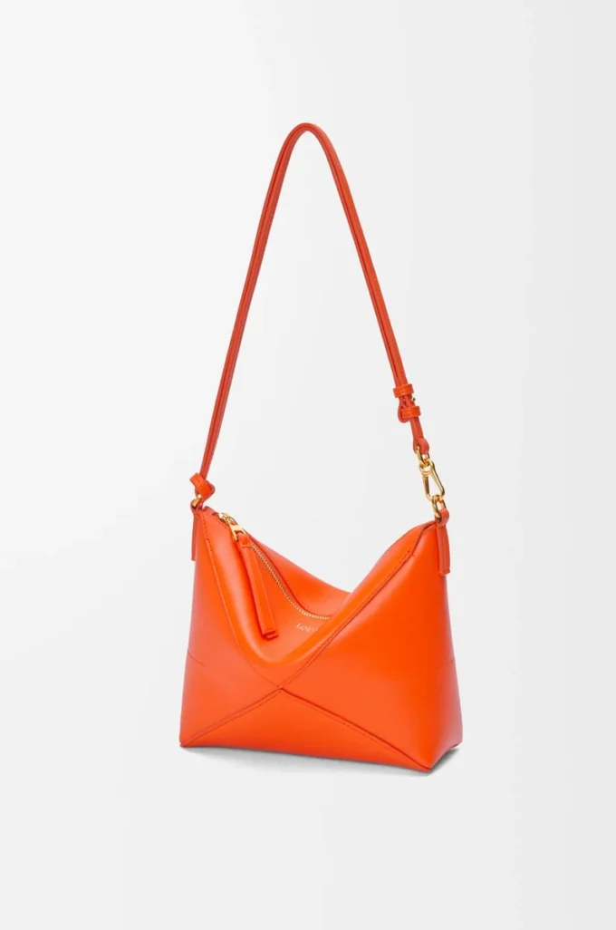 Pochette Puzzle Fold in pelle di vitello nappa lucida Vivid Orange Pochette Puzzle Fold in pelle di vitello nappa lucida Vivid Orange