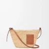 Pochette Slit in rafia e pelle di vitello Naturale/Marrone chiaro