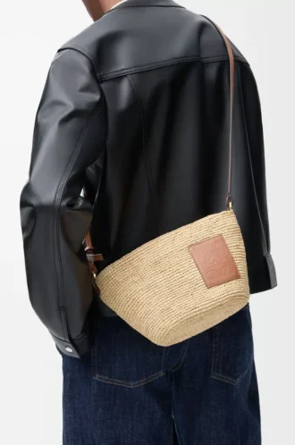Pochette Slit in rafia e pelle di vitello Naturale/Marrone chiaro Pochette Slit in rafia e pelle di vitello Naturale/Marrone chiaro