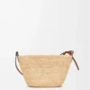 Pochette Slit in rafia e pelle di vitello Naturale/Marrone chiaro