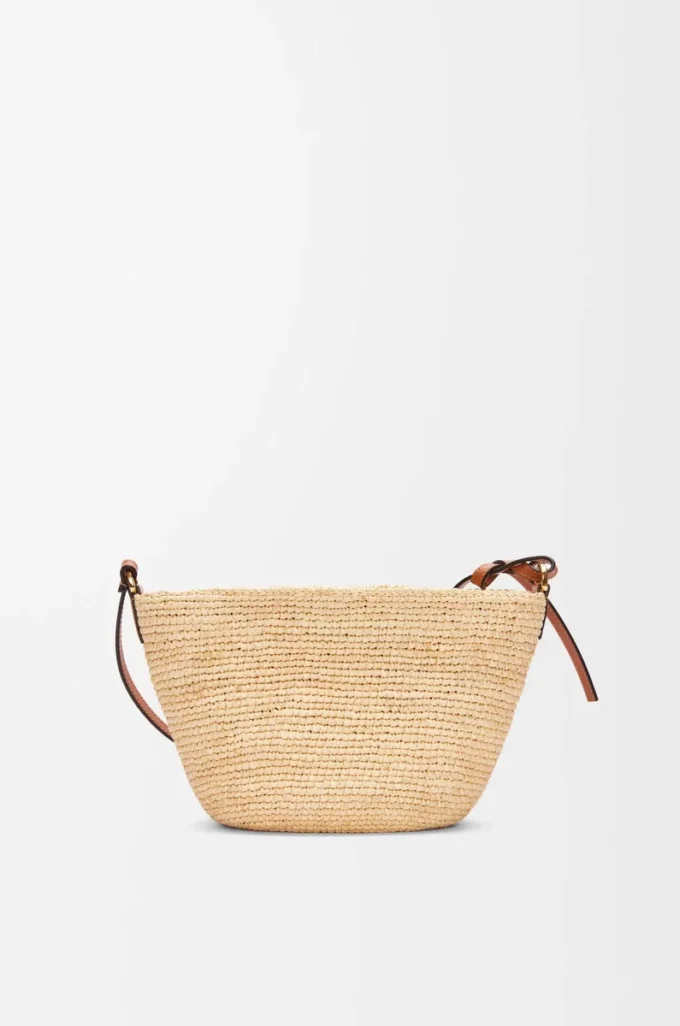 Pochette Slit in rafia e pelle di vitello Naturale/Marrone chiaro
