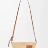 Pochette Slit in rafia e pelle di vitello Naturale/Marrone chiaro