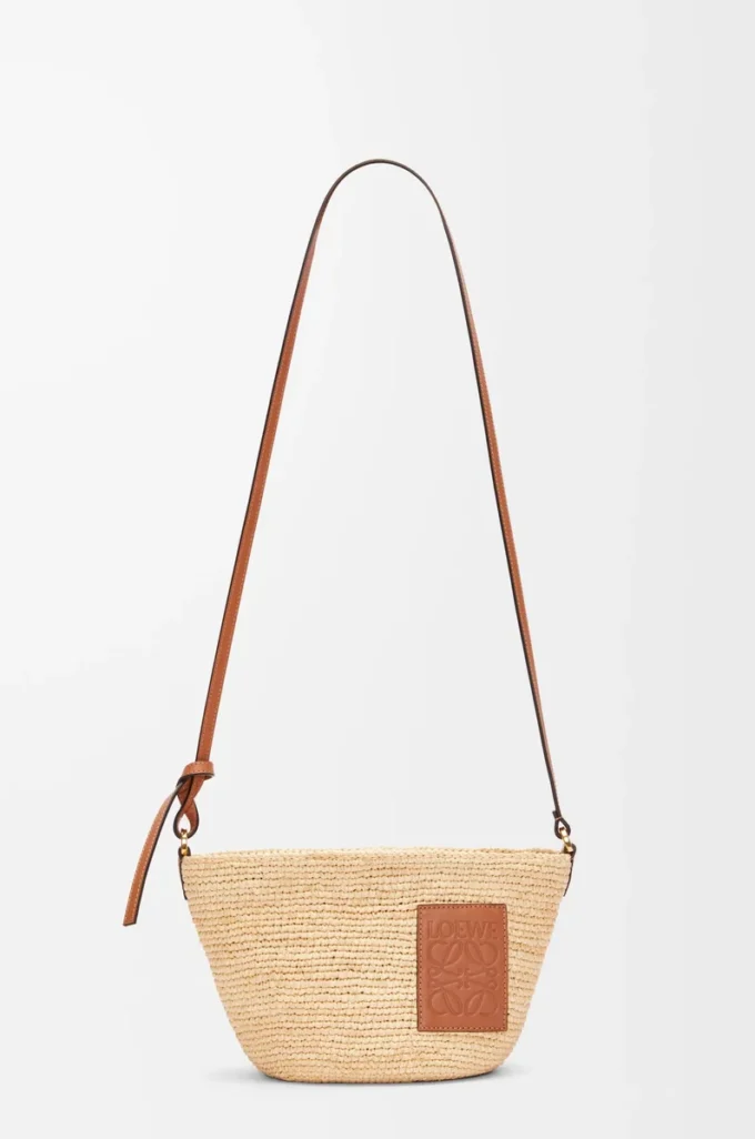 Pochette Slit in rafia e pelle di vitello Naturale/Marrone chiaro