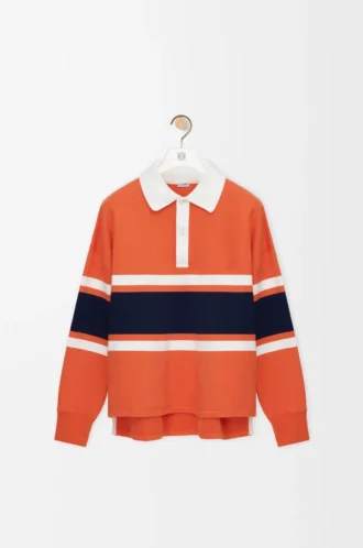 Polo a maniche lunghe in cotone Arancione/Blu navy