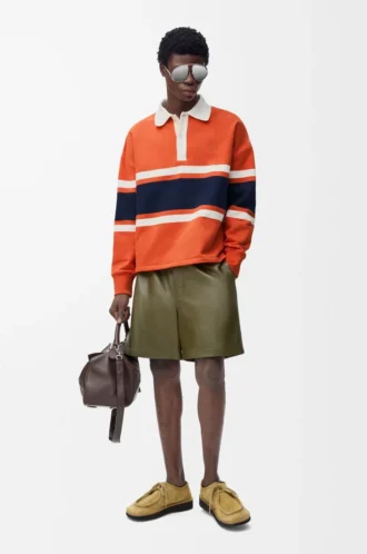 Polo a maniche lunghe in cotone Arancione/Blu navy
