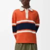Polo a maniche lunghe in cotone Arancione/Blu navy Polo a maniche lunghe in cotone Arancione/Blu navy