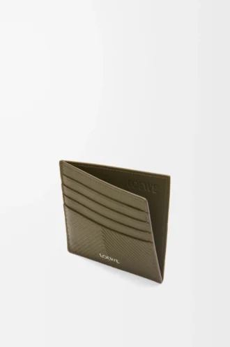 Portacarte aperto in pelle di vitello classica martellata Dark Khaki