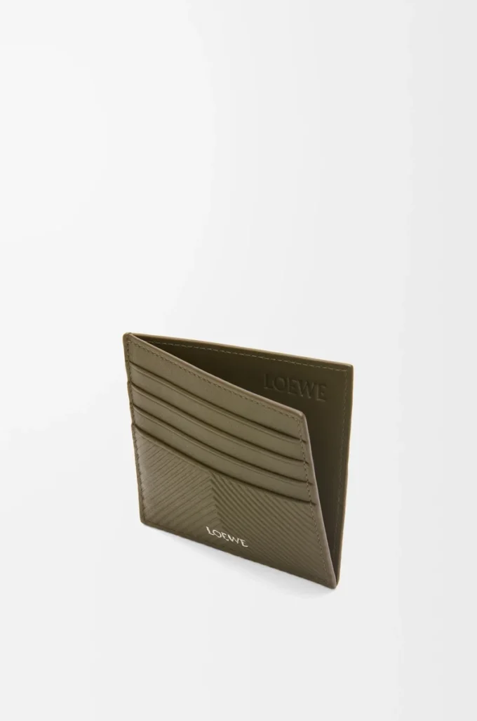 Portacarte aperto in pelle di vitello classica martellata Dark Khaki Portacarte aperto in pelle di vitello classica martellata Dark Khaki