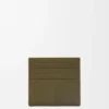 Portacarte aperto in pelle di vitello classica martellata Dark Khaki Portacarte aperto in pelle di vitello classica martellata Dark Khaki