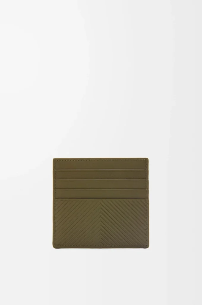 Portacarte aperto in pelle di vitello classica martellata Dark Khaki Portacarte aperto in pelle di vitello classica martellata Dark Khaki