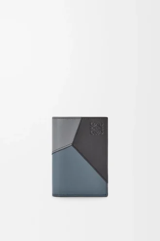 Portacarte bifold Puzzle in classica pelle di vitello Grigio asfalto/Blu tempesta