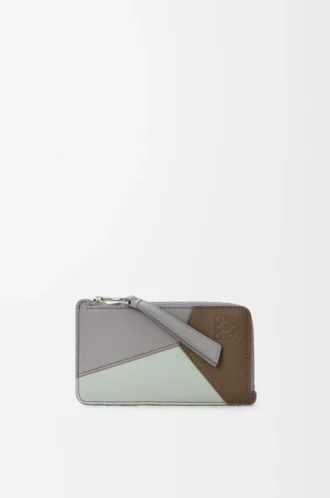 Portacarte e monete Puzzle in pelle di vitello classica marrone invernale/grigio cenere