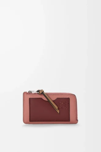 Portacarte e portamonete in morbida pelle di vitello martellata Blush/Mahogany