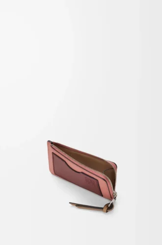 Portacarte e portamonete in morbida pelle di vitello martellata Blush/Mahogany