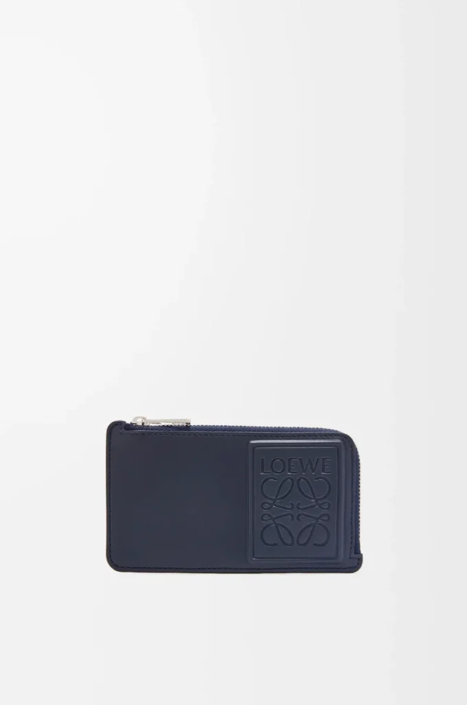 Portacarte e portamonete in pelle di vitello satinata blu navy scuro Portacarte e portamonete in pelle di vitello satinata blu navy scuro