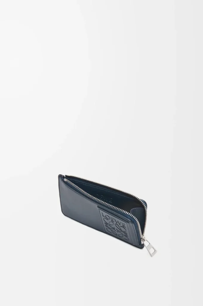 Portacarte e portamonete in pelle di vitello satinata blu navy scuro Portacarte e portamonete in pelle di vitello satinata blu navy scuro