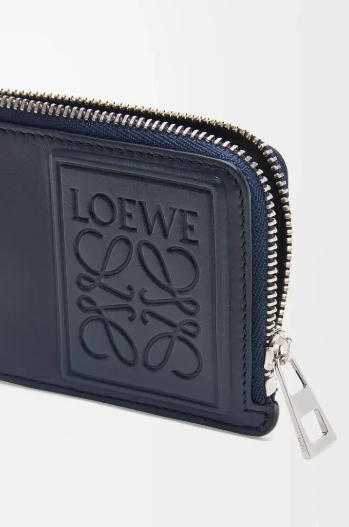 Portacarte e portamonete in pelle di vitello satinata blu navy scuro Portacarte e portamonete in pelle di vitello satinata blu navy scuro