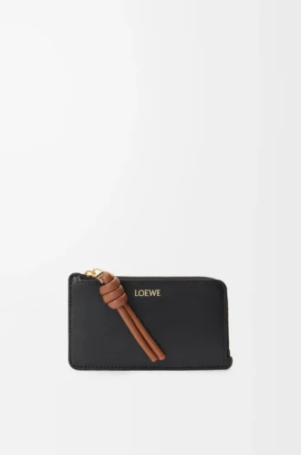 Portacarte e portamonete Knot in pelle di vitello nappa lucida Black/Squirrel