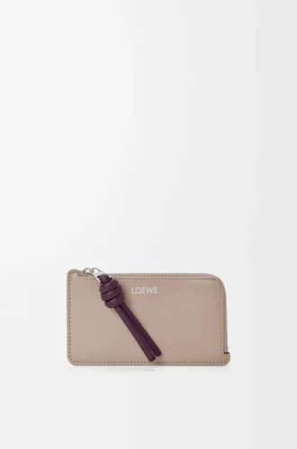 Portacarte e portamonete Knot in pelle di vitello nappa lucida Clay/Plum
