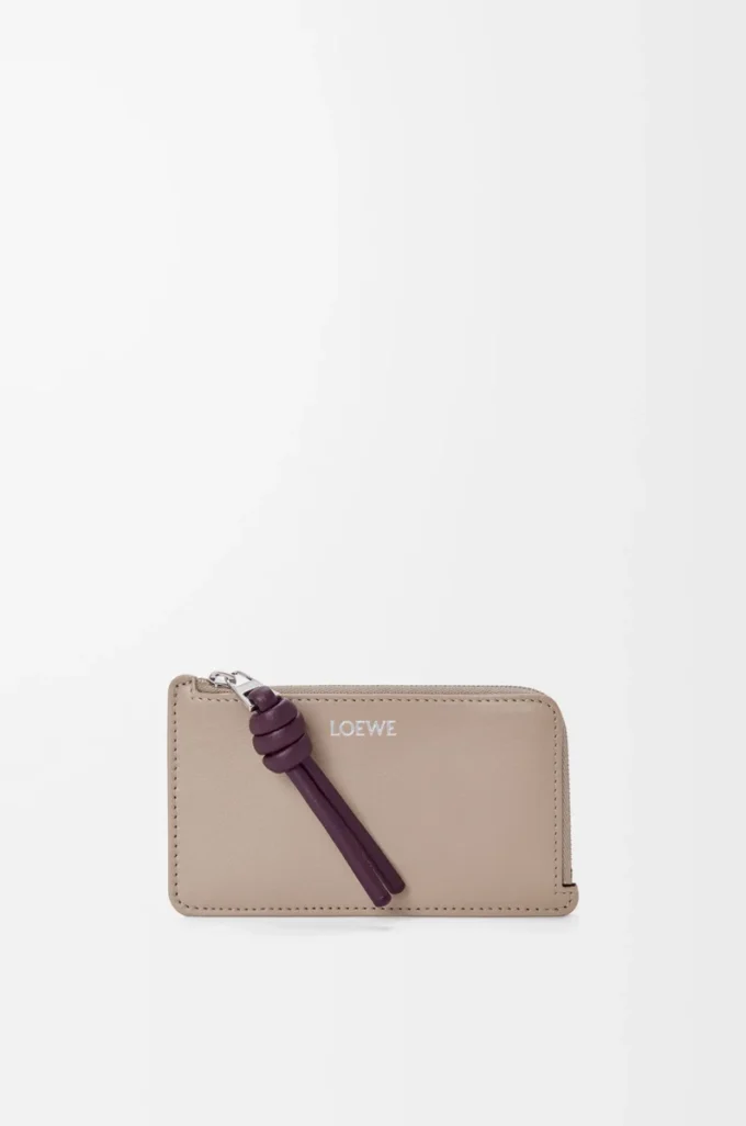 Portacarte e portamonete Knot in pelle di vitello nappa lucida Clay/Plum
