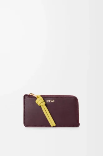 Portacarte e portamonete Knot in pelle di vitello nappa lucida Dark Burgundy/Light Citrine