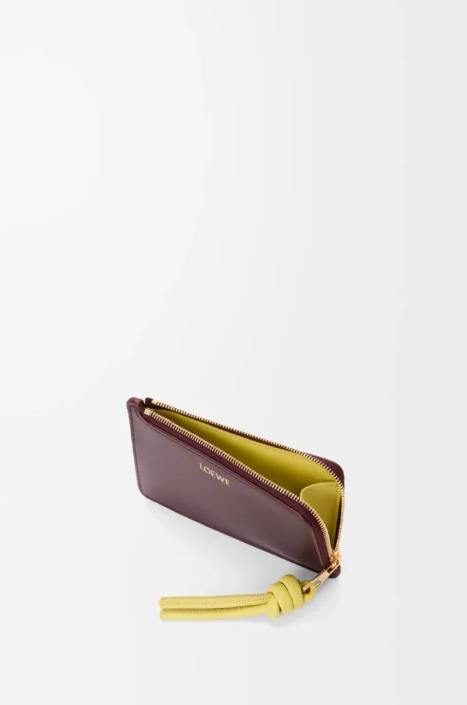 Portacarte e portamonete Knot in pelle di vitello nappa lucida Dark Burgundy/Light Citrine
