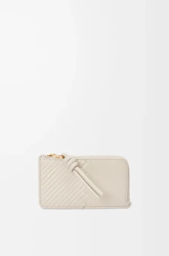 Portacarte e portamonete Knot in pelle di vitello nappa lucida Light Oat
