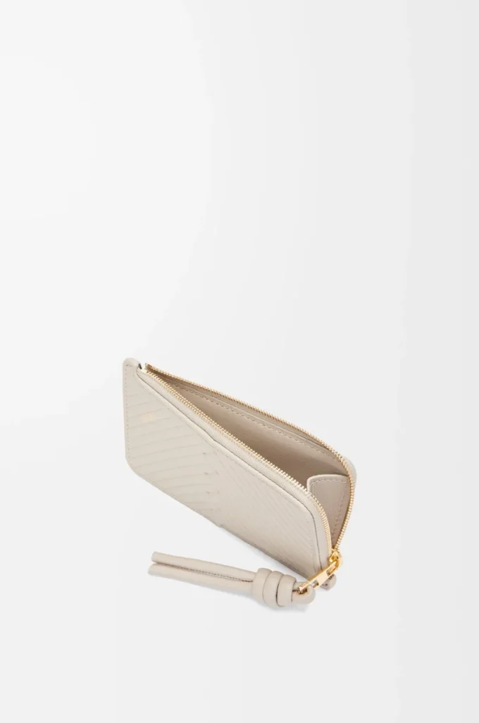 Portacarte e portamonete Knot in pelle di vitello nappa lucida Light Oat