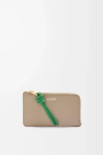 Portacarte e portamonete Knot in pelle di vitello nappa lucida Sand/Tropical Green