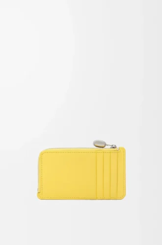 Portacarte e portamonete Pebble in pelle di vitello nappa lucida color Baby Corn