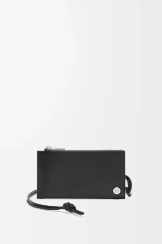 Portacarte e portamonete Pebble Slider in pelle di vitello nappa lucida nera/kaki scuro