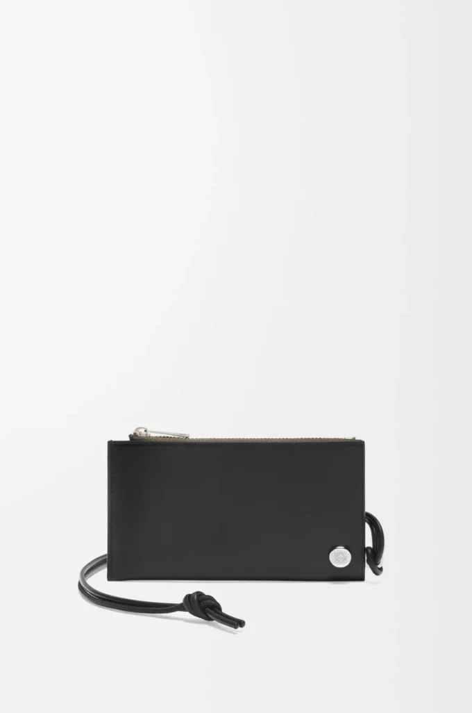 Portacarte e portamonete Pebble Slider in pelle di vitello nappa lucida nera/kaki scuro Portacarte e portamonete Pebble Slider in pelle di vitello nappa lucida nera/kaki scuro