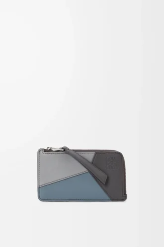 Portacarte e portamonete Puzzle in classica pelle di vitello grigio asfalto/blu tempesta