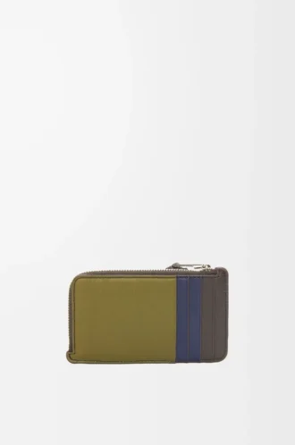 Portacarte e portamonete Puzzle in classica pelle di vitello verde oliva/marrone scuro