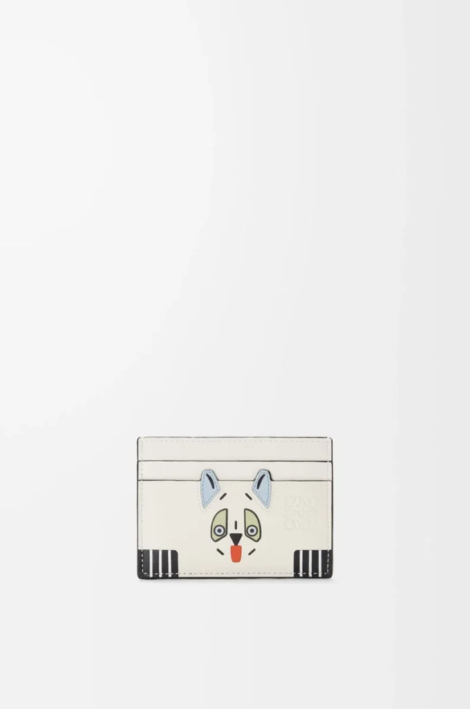Portacarte Futurist Cat in pelle di vitello classica Soft White