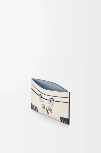 Portacarte Futurist Cat in pelle di vitello classica Soft White