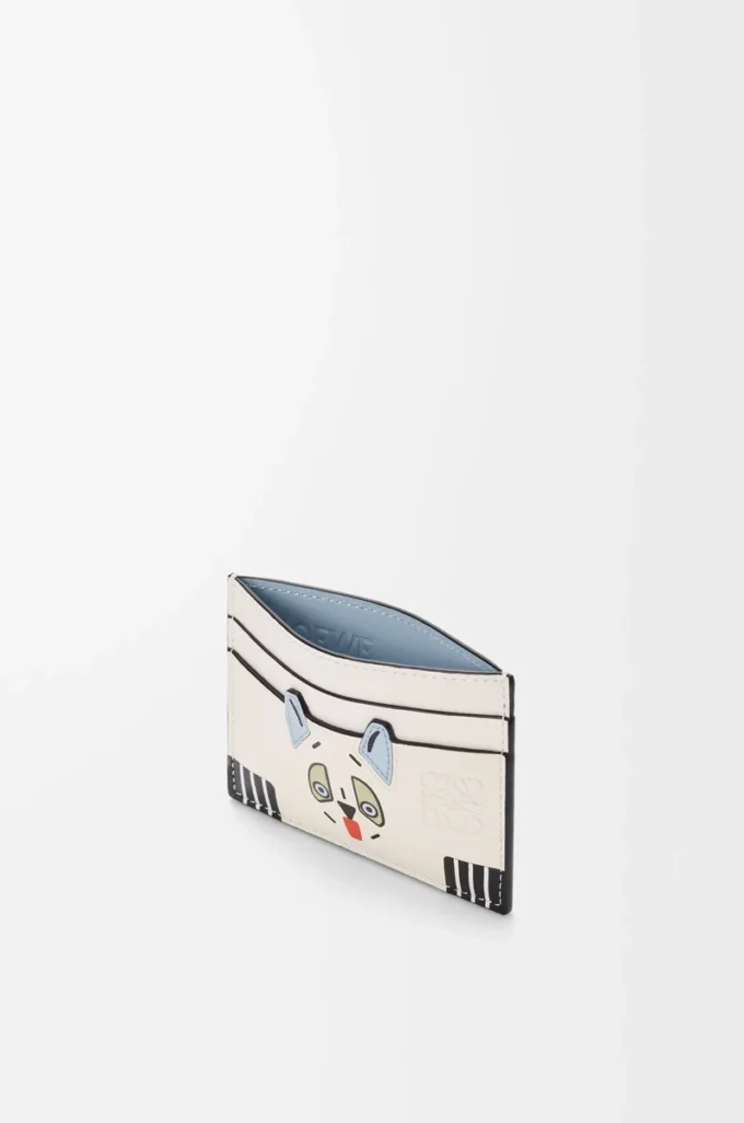 Portacarte Futurist Cat in pelle di vitello classica Soft White