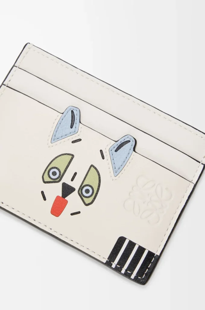 Portacarte Futurist Cat in pelle di vitello classica Soft White