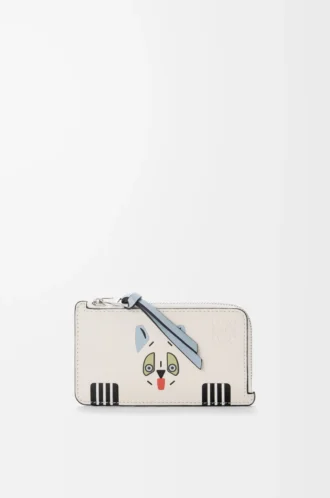 Portacarte portamonete Futurist Cat in classica pelle di vitello Soft White