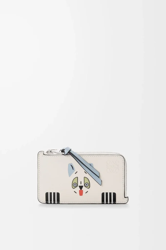 Portacarte portamonete Futurist Cat in classica pelle di vitello Soft White