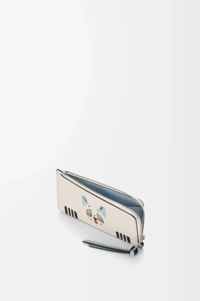 Portacarte portamonete Futurist Cat in classica pelle di vitello Soft White