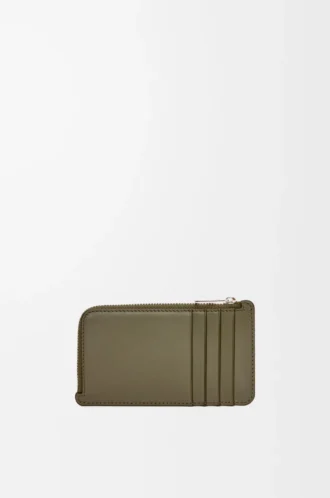 Portacarte portamonete in pelle di vitello satinata verde kaki